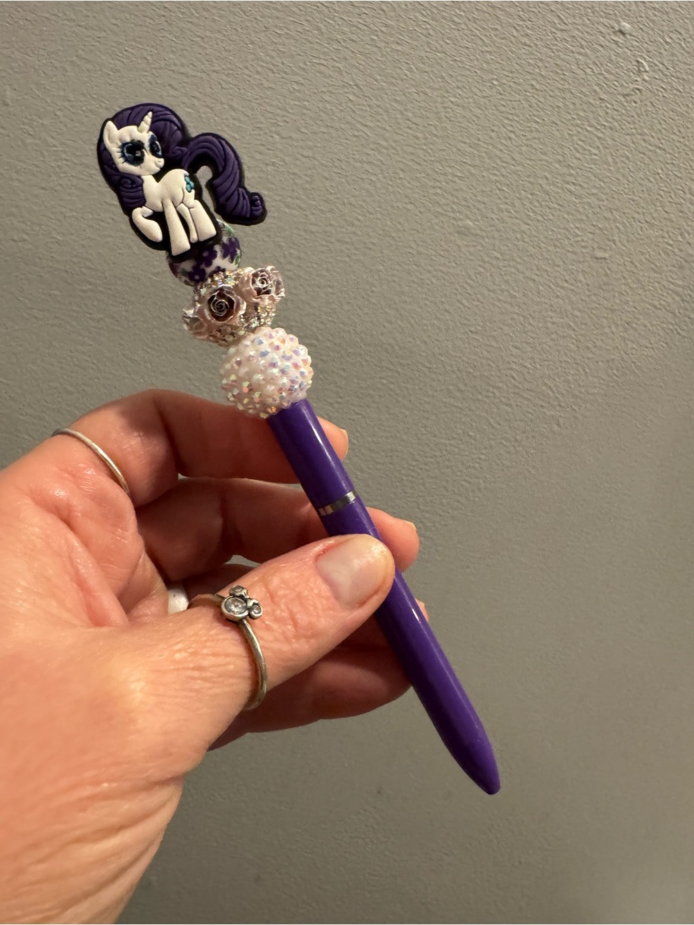 Handmade & Designed- beaded My Little Pony Character Top Pen. Rarity